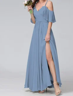 Women's Long Dress Maxi Dress Prom Dress Party Dress Cocktail Dress Wedding Guest Dress Fashion Party Special Occasion Date Regular Fit Plain Short Sleeve V Neck Yellow Light Green Blue Green Summer