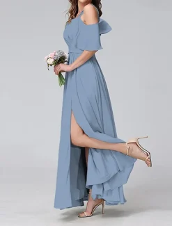 Women's Long Dress Maxi Dress Prom Dress Party Dress Cocktail Dress Wedding Guest Dress Fashion Party Special Occasion Date Regular Fit Plain Short Sleeve V Neck Yellow Light Green Blue Green Summer