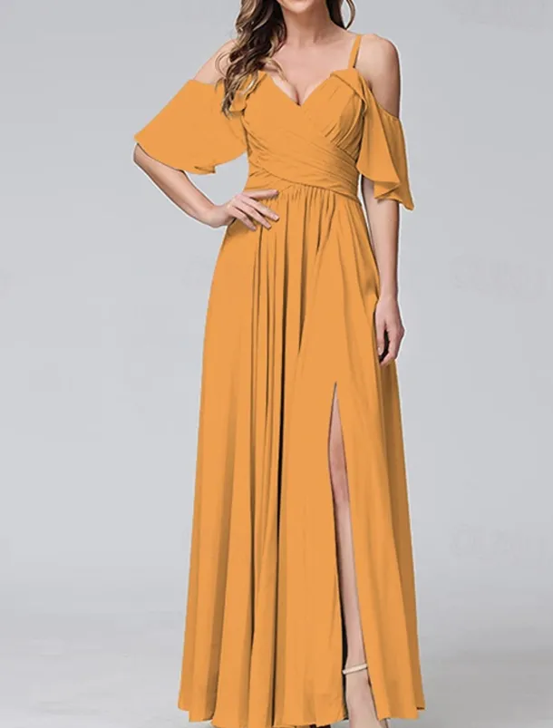 Women's Long Dress Maxi Dress Prom Dress Party Dress Cocktail Dress Wedding Guest Dress Fashion Party Special Occasion Date Regular Fit Plain Short Sleeve V Neck Yellow Light Green Blue Green Summer