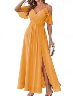 Women's Long Dress Maxi Dress Prom Dress Party Dress Cocktail Dress Wedding Guest Dress Fashion Party Special Occasion Date Regular Fit Plain Short Sleeve V Neck Yellow Light Green Blue Green Summer