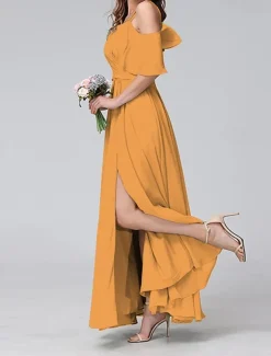 Women's Long Dress Maxi Dress Prom Dress Party Dress Cocktail Dress Wedding Guest Dress Fashion Party Special Occasion Date Regular Fit Plain Short Sleeve V Neck Yellow Light Green Blue Green Summer