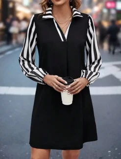 Women's Long Dress Maxi Dress Casual Dress A Line Dress Stylish Casual Vacation Daily Regular Fit Color Block Long Sleeve Shirt Collar Black Summer Spring Fall