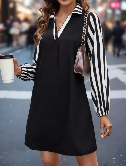 Women's Long Dress Maxi Dress Casual Dress A Line Dress Stylish Casual Vacation Daily Regular Fit Color Block Long Sleeve Shirt Collar Black Summer Spring Fall