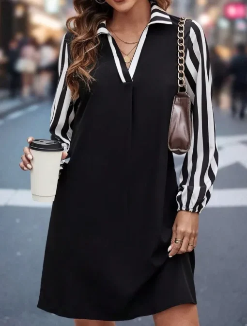 Women's Long Dress Maxi Dress Casual Dress A Line Dress Stylish Casual Vacation Daily Regular Fit Color Block Long Sleeve Shirt Collar Black Summer Spring Fall