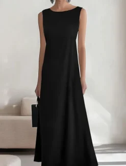 Women's Long Dress Maxi Dress Casual Dress Summer Dress Fashion Outdoor Party Holiday Regular Fit Plain Sleeveless Crew Neck Black Wine Blue Summer