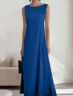 Women's Long Dress Maxi Dress Casual Dress Summer Dress Fashion Outdoor Party Holiday Regular Fit Plain Sleeveless Crew Neck Black Wine Blue Summer