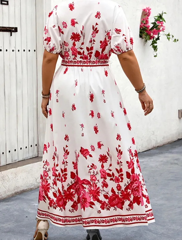 Women's Long Dress Maxi Dress Casual Dress A Line Dress Summer Dress Boho Dress Elegant Hawaiian Stylish Vacation Daily Date Regular Fit Floral Short Sleeve V Neck White Summer