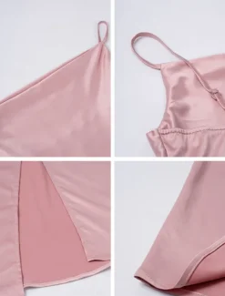 Women's Long Dress Maxi Dress Prom Dress Party Dress Satin Dress Elegant Mature Elegant Dress Wedding Party Wedding Guest Regular Fit Plain Sleeveless Spaghetti Strap Black Champagne Pink Blue Summer