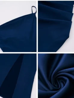 Women's Long Dress Maxi Dress Prom Dress Party Dress Satin Dress Elegant Mature Elegant Dress Wedding Party Wedding Guest Regular Fit Plain Sleeveless Spaghetti Strap Black Champagne Pink Blue Summer