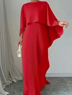 Women's Long Dress Maxi Dress Casual Dress Fashion Batwing Sleeve Outdoor Party Holiday Regular Fit Plain Long Sleeve Crew Neck Black Red Beige Summer
