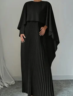 Women's Long Dress Maxi Dress Casual Dress Fashion Batwing Sleeve Outdoor Party Holiday Regular Fit Plain Long Sleeve Crew Neck Black Red Beige Summer