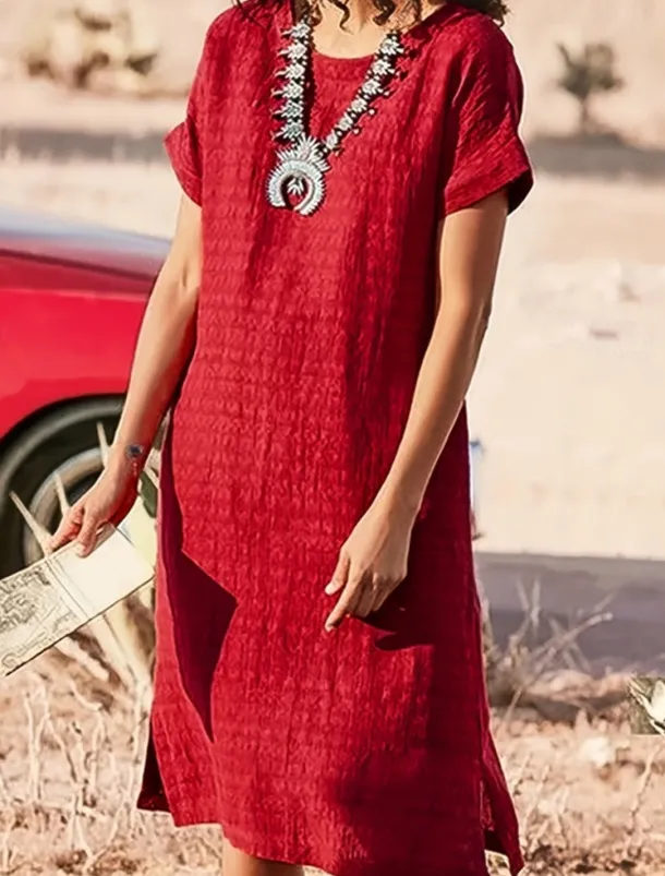 Women's Long Dress Maxi Dress Linen-Inspired Dresses Casual Dress Cotton Linen Dress Stylish Casual Vacation Daily Date Regular Fit Plain Short Sleeve Crew Neck Black Red Summer Spring