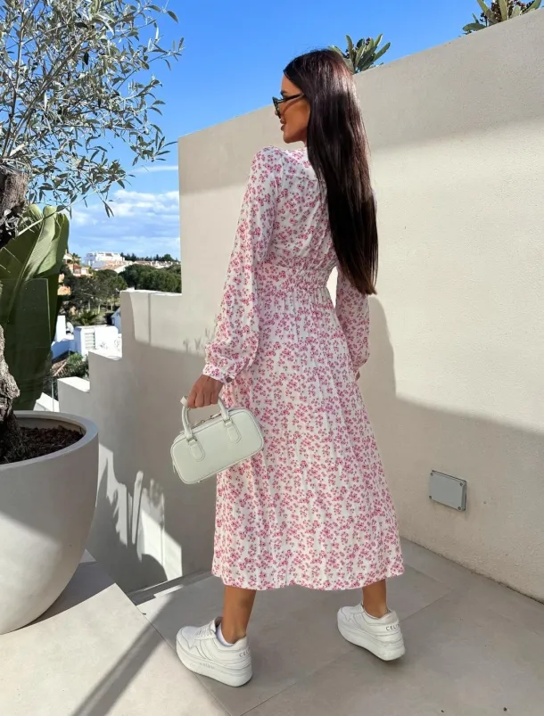 Women's Long Dress Maxi Dress Maxi Dress Floral Dress Elegant Regular Fit Floral Long Sleeve V Neck Pink Red Blue Fall