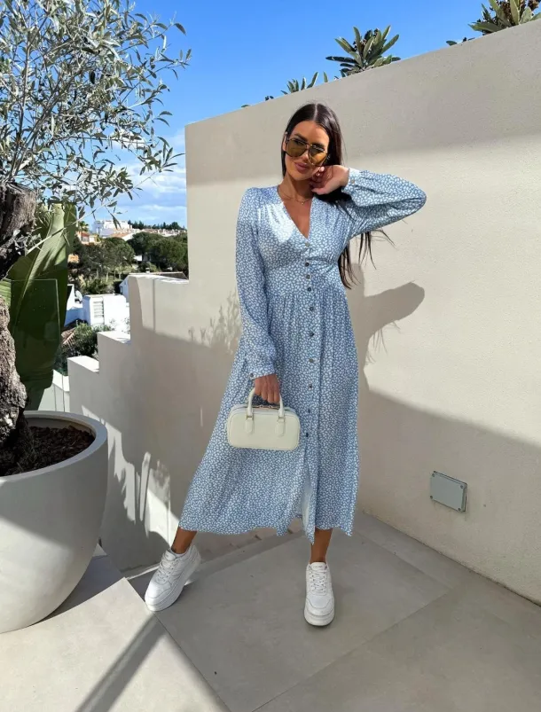 Women's Long Dress Maxi Dress Maxi Dress Floral Dress Elegant Regular Fit Floral Long Sleeve V Neck Pink Red Blue Fall