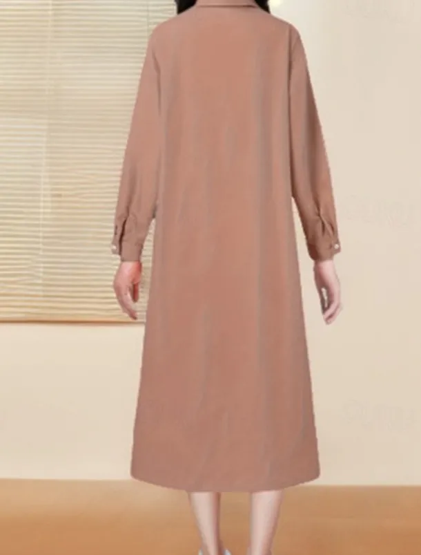 Women's Long Dress Maxi Dress Linen-Inspired Dresses Shirt Dress Casual Dress Cotton Linen Dress Stylish Casual Vacation Daily Date Regular Fit Plain Long Sleeve Lapel Pink Navy Blue Brown Summer