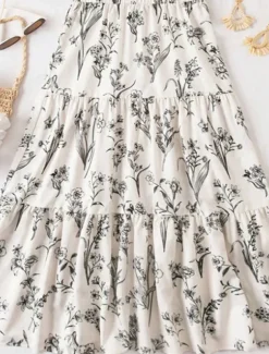 Women's Long Skirt Maxi Skirts Patchwork Floral Graphic Vacation Date Summer Elegant White