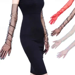 Women's Long Stretchy Mesh Tulle Sheer Gloves Costume Wedding Opera Halloween Party 1920's Dance Gloves