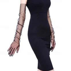 Women's Long Stretchy Mesh Tulle Sheer Gloves Costume Wedding Opera Halloween Party 1920's Dance Gloves