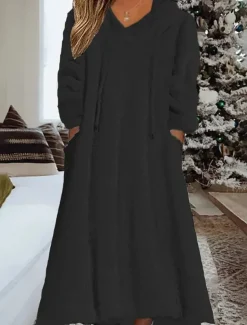 Women's Loungewear Nightshirt Dress Pure Color Casual Comfort Soft Home Daily Going out Coral Fleece Coral Velvet Warm Hoodie Long Sleeve Fall Winter Home Outfits