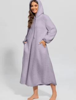 Women's Loungewear Nightshirt Dress Pure Color Casual Comfort Soft Home Daily Going out Coral Fleece Coral Velvet Warm Hoodie Long Sleeve Fall Winter Home Outfits