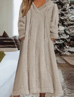 Women's Loungewear Nightshirt Dress Pure Color Casual Comfort Soft Home Daily Going out Coral Fleece Coral Velvet Warm Hoodie Long Sleeve Fall Winter Home Outfits