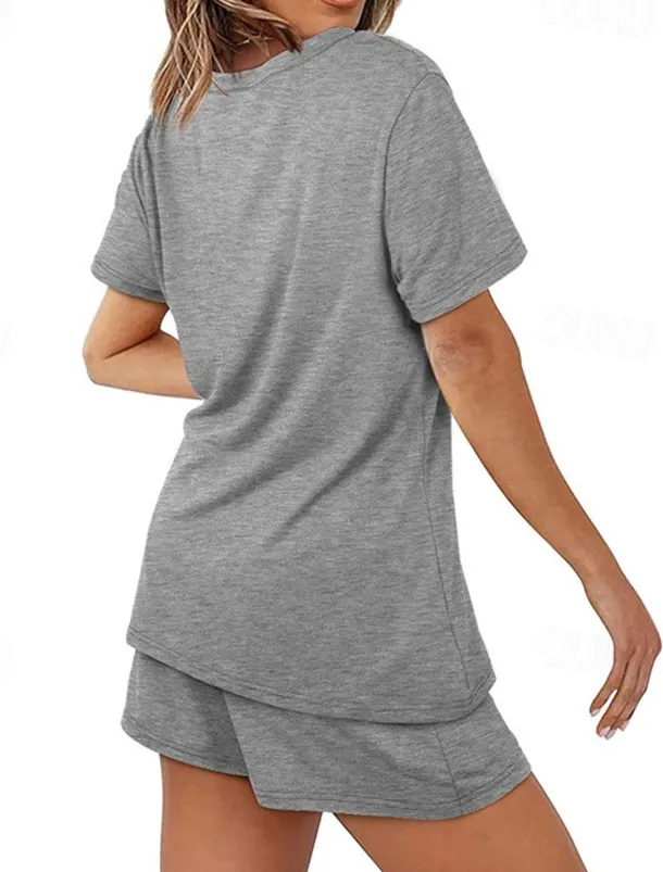 Women's Loungewear Nighty Sets 2 Pieces Pure Color Simple Comfort Home Street Cotton Crew Neck Short Sleeve T shirt Tee Shorts Summer Spring Home Outfits