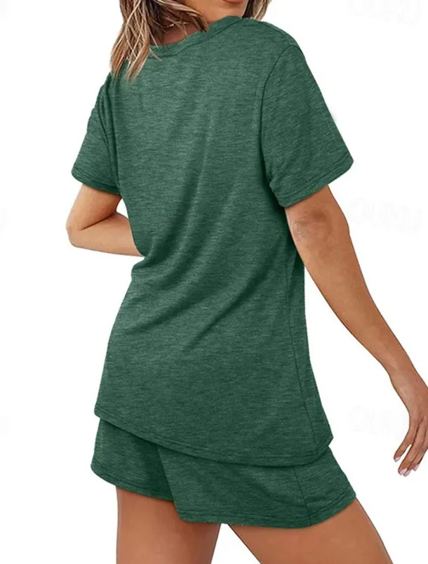Women's Loungewear Nighty Sets 2 Pieces Pure Color Simple Comfort Home Street Cotton Crew Neck Short Sleeve T shirt Tee Shorts Summer Spring Home Outfits