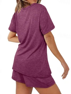 Women's Loungewear Nighty Sets 2 Pieces Pure Color Simple Comfort Home Street Cotton Crew Neck Short Sleeve T shirt Tee Shorts Summer Spring Home Outfits