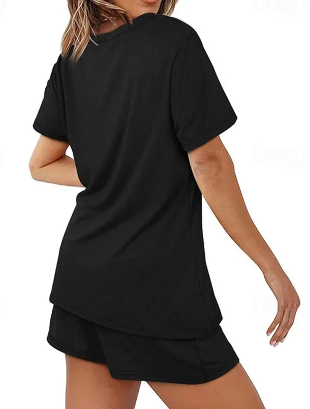 Women's Loungewear Nighty Sets 2 Pieces Pure Color Simple Comfort Home Street Cotton Crew Neck Short Sleeve T shirt Tee Shorts Summer Spring Home Outfits