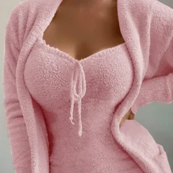 Women's Loungewear Nighty Sets 2 Pieces Pure Color Fashion Simple Comfort St.Patrick's Day Street Going out Fleece Warm Gift V Wire Sleeveless Strap Top Basic Fall Winter Home Outfits