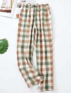 Women's Loungewear Pants Lounge Pants Grid / Plaid Fashion Casual Soft Home Street Daily Cotton Breathable Long Pant Elastic Waist Fall Winter Home Outfits