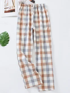 Women's Loungewear Pants Lounge Pants Grid / Plaid Fashion Casual Soft Home Street Daily Cotton Breathable Long Pant Elastic Waist Fall Winter Home Outfits