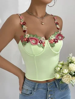 Women's Loungewear Pure Color Corsets Carnival Party Valentine's Day Breathable Straps Sleeveless Lace Backless Summer Spring Home Outfits