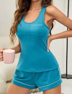 Women's Loungewear Sets Pure Color Active Sport Casual Daily Going out Gyms Breathable Sleeveless Tank Top Pant Backless Pocket Fall Winter Home Outfits