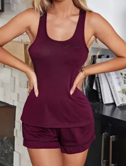 Women's Loungewear Sets Pure Color Active Sport Casual Daily Going out Gyms Breathable Sleeveless Tank Top Pant Backless Pocket Fall Winter Home Outfits