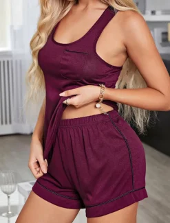 Women's Loungewear Sets Pure Color Active Sport Casual Daily Going out Gyms Breathable Sleeveless Tank Top Pant Backless Pocket Fall Winter Home Outfits
