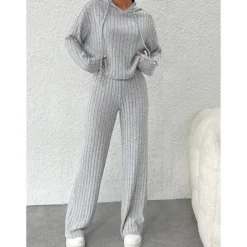 Women's Loungewear Sets Pure Color Fashion Basic Street Going out Airport Knit Breathable Hoodie Long Sleeve Hoodie Pant Fall Home Outfits