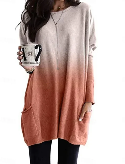 Women's Loungewear Top Gradient Simple Casual Comfort Home Daily Breathable Crew Neck Long Sleeve Pocket Fall Winter Home Outfits