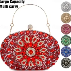 Women's Luxury Blue Crystal Evening Clutch – Rhinestone Handbag with Handle for Weddings, Parties, and Formal Events