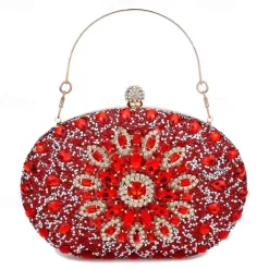 Women's Luxury Blue Crystal Evening Clutch – Rhinestone Handbag with Handle for Weddings, Parties, and Formal Events