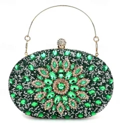 Women's Luxury Blue Crystal Evening Clutch – Rhinestone Handbag with Handle for Weddings, Parties, and Formal Events