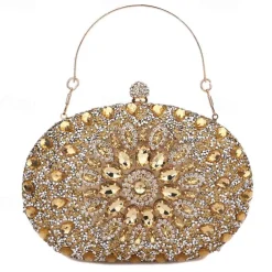 Women's Luxury Blue Crystal Evening Clutch – Rhinestone Handbag with Handle for Weddings, Parties, and Formal Events