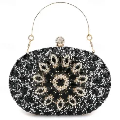 Women's Luxury Blue Crystal Evening Clutch – Rhinestone Handbag with Handle for Weddings, Parties, and Formal Events