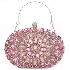 Women's Luxury Blue Crystal Evening Clutch – Rhinestone Handbag with Handle for Weddings, Parties, and Formal Events