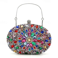 Women's Luxury Blue Crystal Evening Clutch – Rhinestone Handbag with Handle for Weddings, Parties, and Formal Events