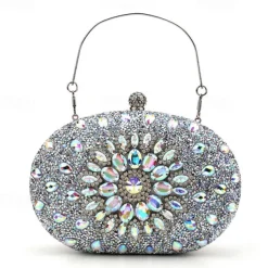 Women's Luxury Blue Crystal Evening Clutch – Rhinestone Handbag with Handle for Weddings, Parties, and Formal Events
