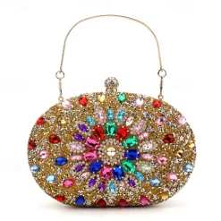 Women's Luxury Blue Crystal Evening Clutch – Rhinestone Handbag with Handle for Weddings, Parties, and Formal Events