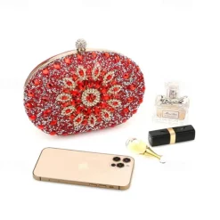 Women's Luxury Blue Crystal Evening Clutch – Rhinestone Handbag with Handle for Weddings, Parties, and Formal Events