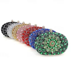 Women's Luxury Blue Crystal Evening Clutch – Rhinestone Handbag with Handle for Weddings, Parties, and Formal Events