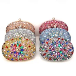 Women's Luxury Blue Crystal Evening Clutch – Rhinestone Handbag with Handle for Weddings, Parties, and Formal Events